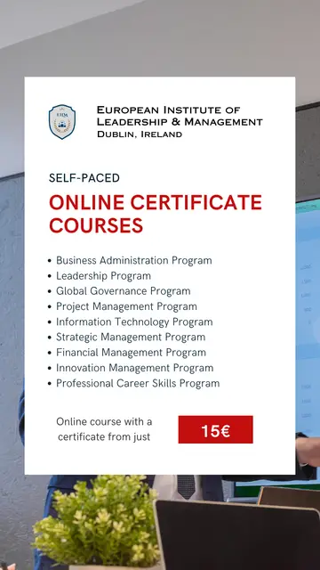 European Institute of Leadership & Management ad: Online course with a certificate from just 15€